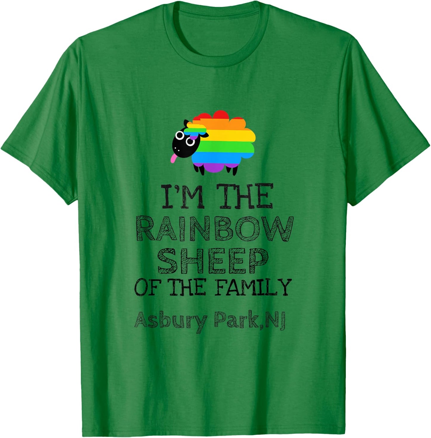 Gay By Birth Proud by Choice Asbury Park NJ Rainbow Sheep T-Shirt - T-Shirt | Irish Green