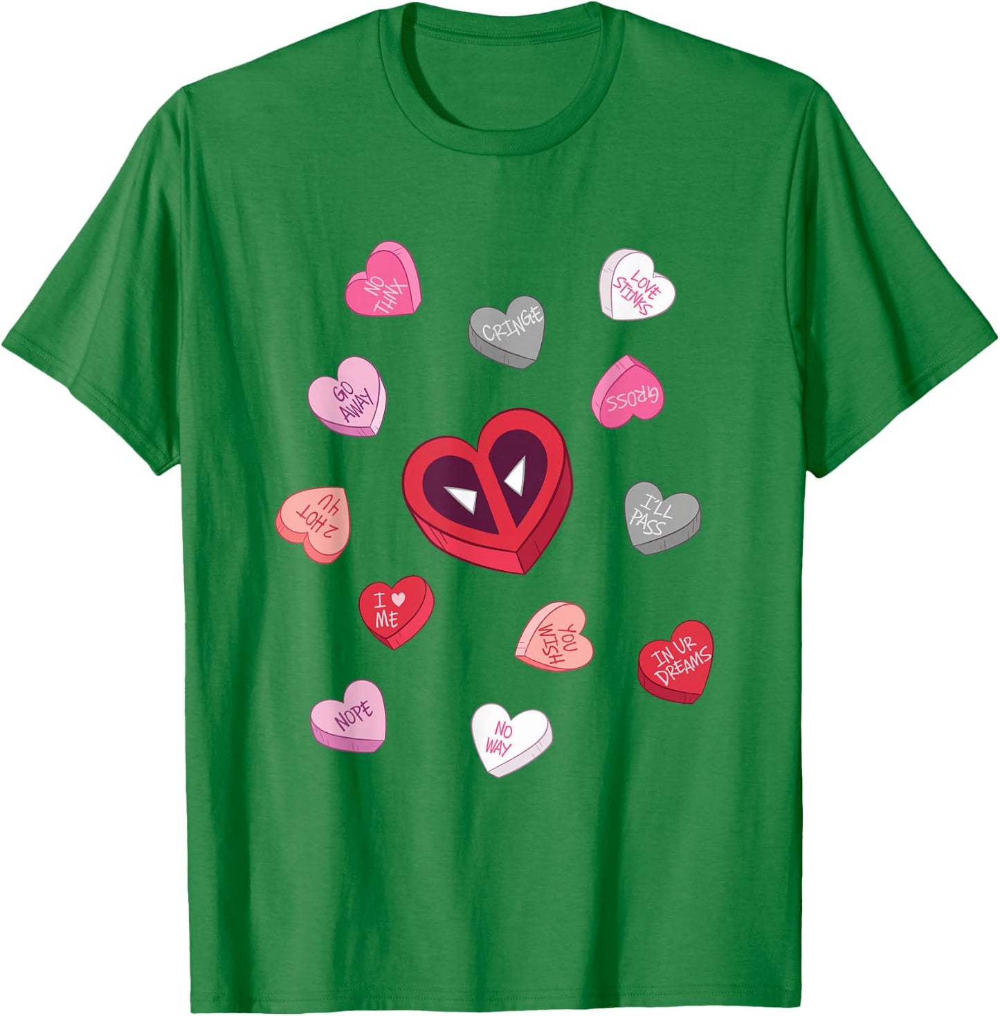 Marvel Deadpool Valentine's Day Heart Candies Chest Logo T-Shirt - T-Shirt | Irish Green