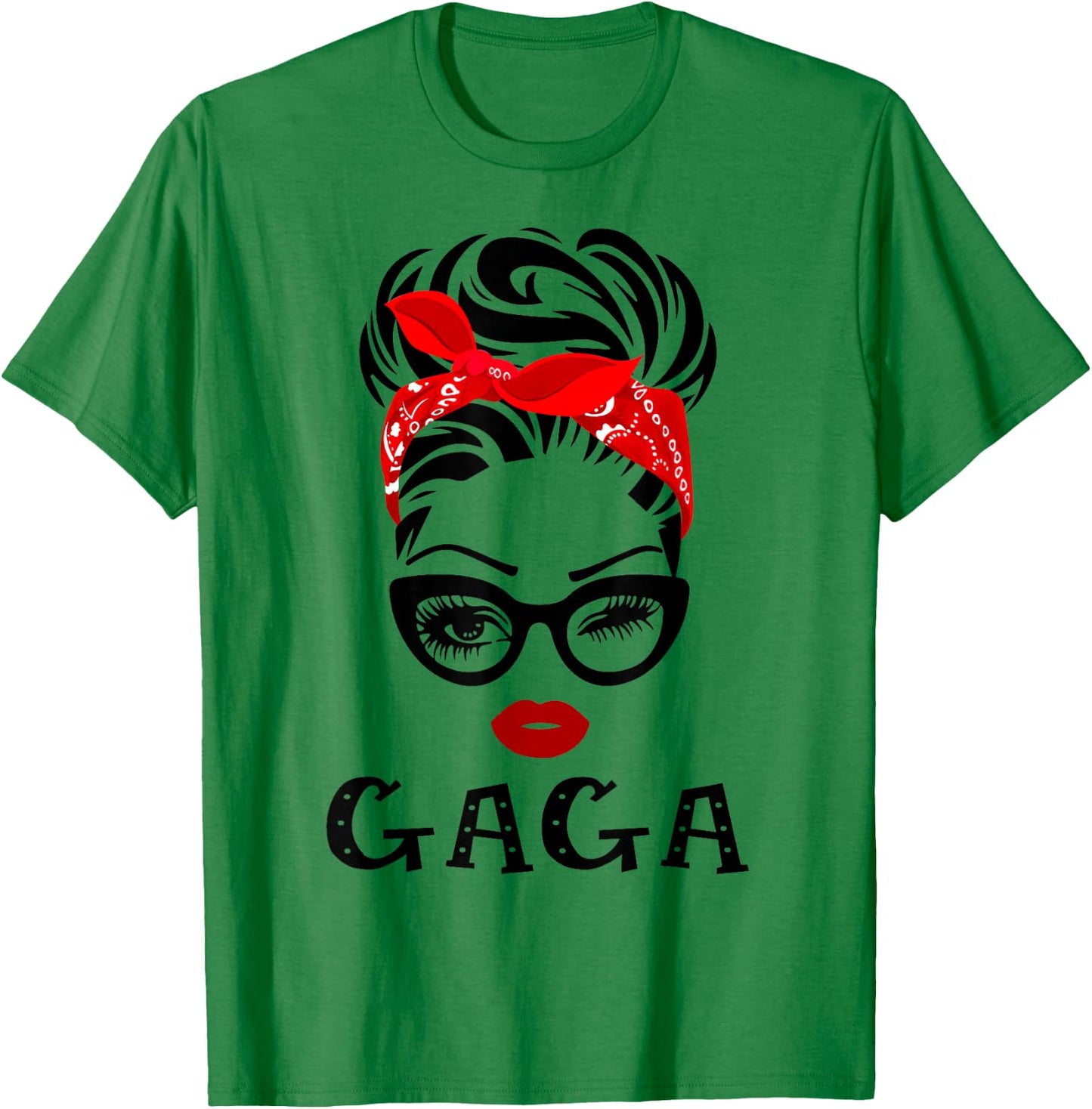 GAGA Wink Eye Woman Face Gift GAGA Grandma T-Shirt - T-Shirt | Irish Green