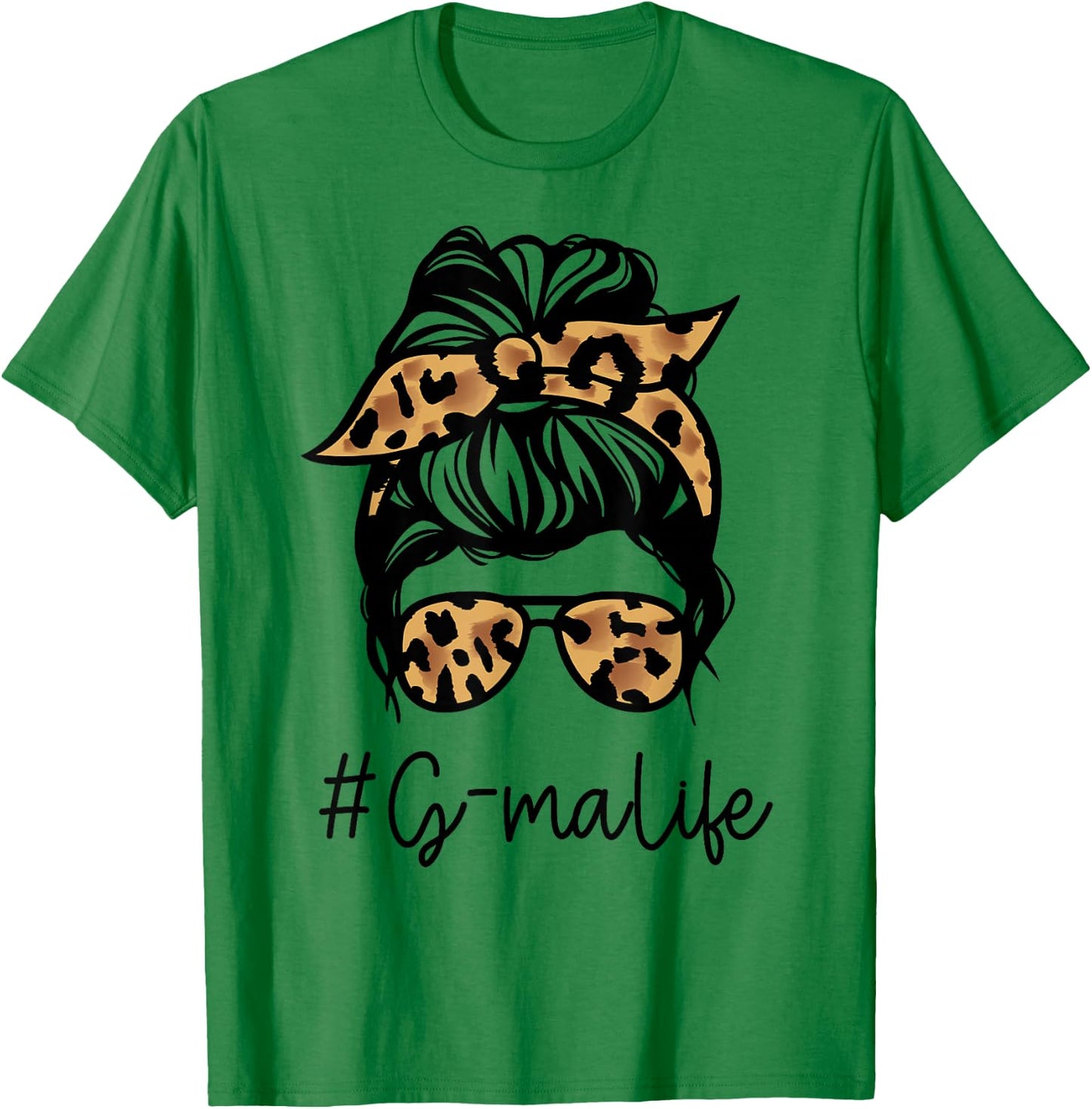 G-MA Leopard Messy Bun Mother's Day for Grandmothers T-Shirt - T-Shirt | Irish Green