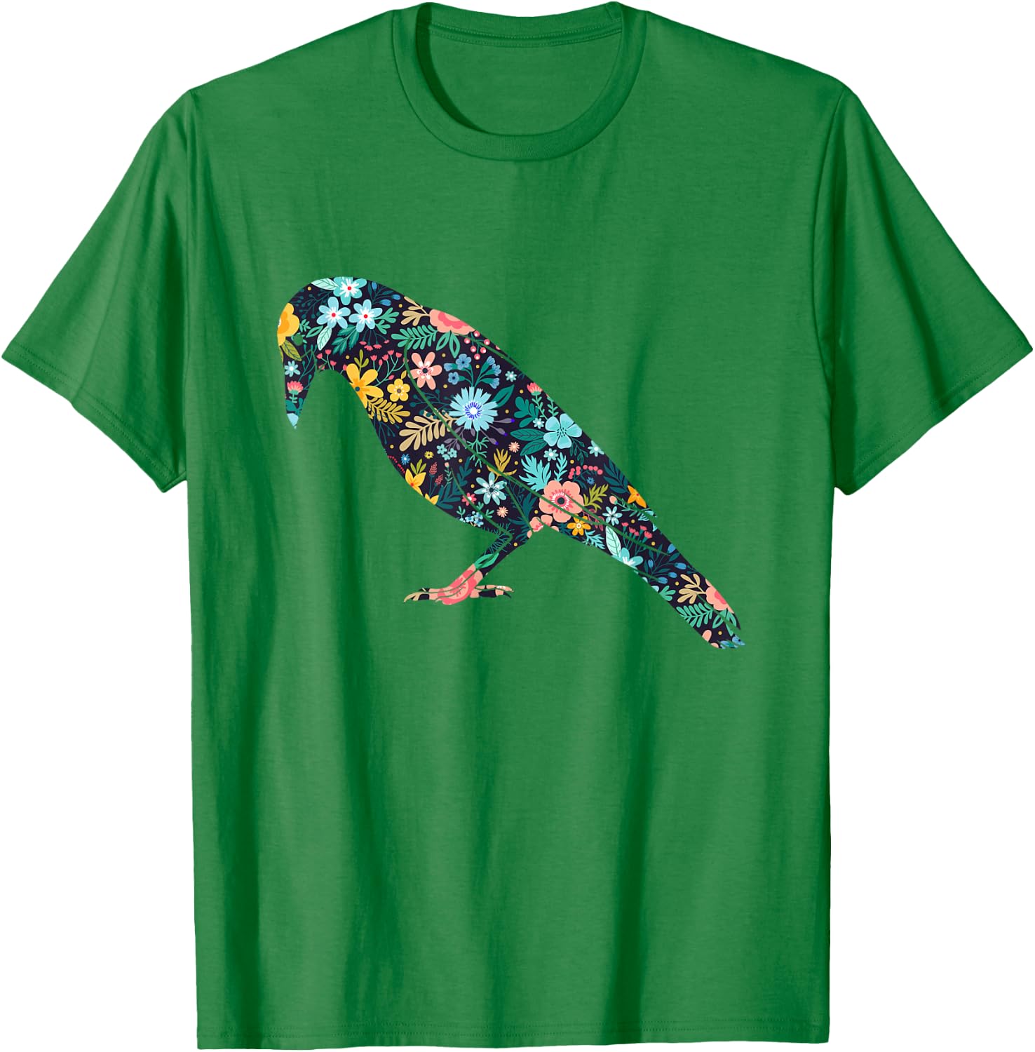 Floral Crow Silhouette Girls Graphic Raven T-Shirt - T-Shirt | Irish Green