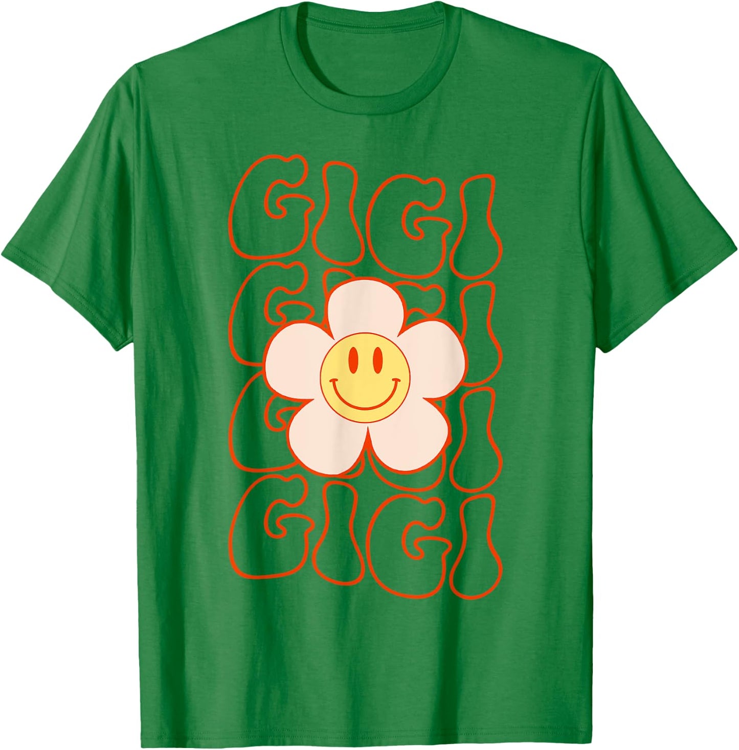 Retro Groovy Gigi Happy Face Smile Cute Daisy Flower Grandma T-Shirt - T-Shirt | Irish Green