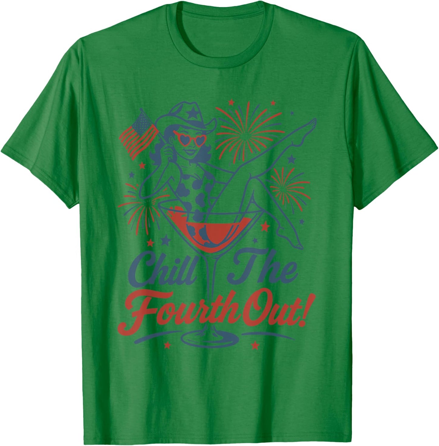 Chill The Fourth Out Funny 4th Of July Girl Martini Glass T-Shirt - T-Shirt | Irish Green