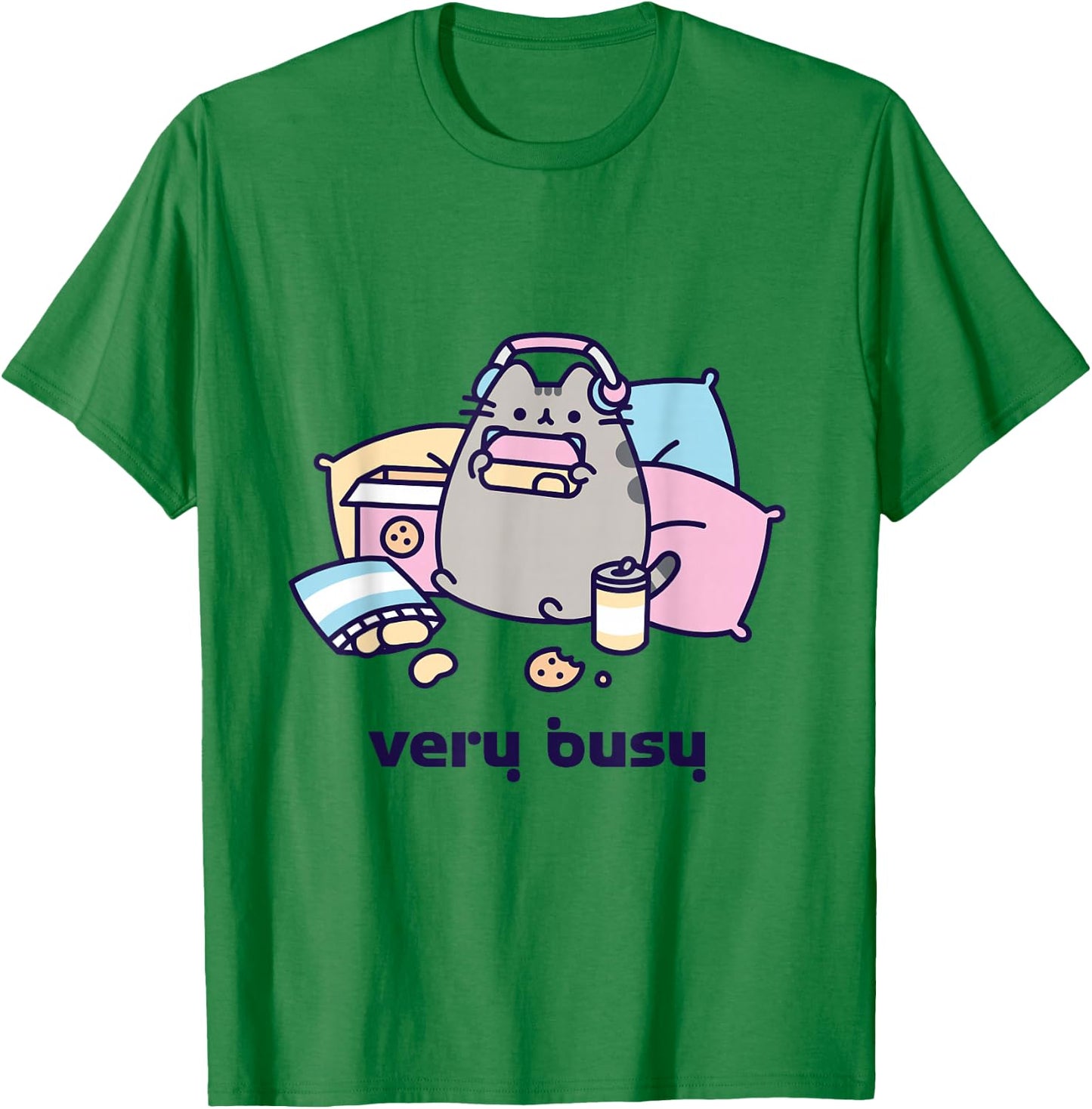 Pusheen Very Busy Gaming T-Shirt - T-Shirt | Irish Green