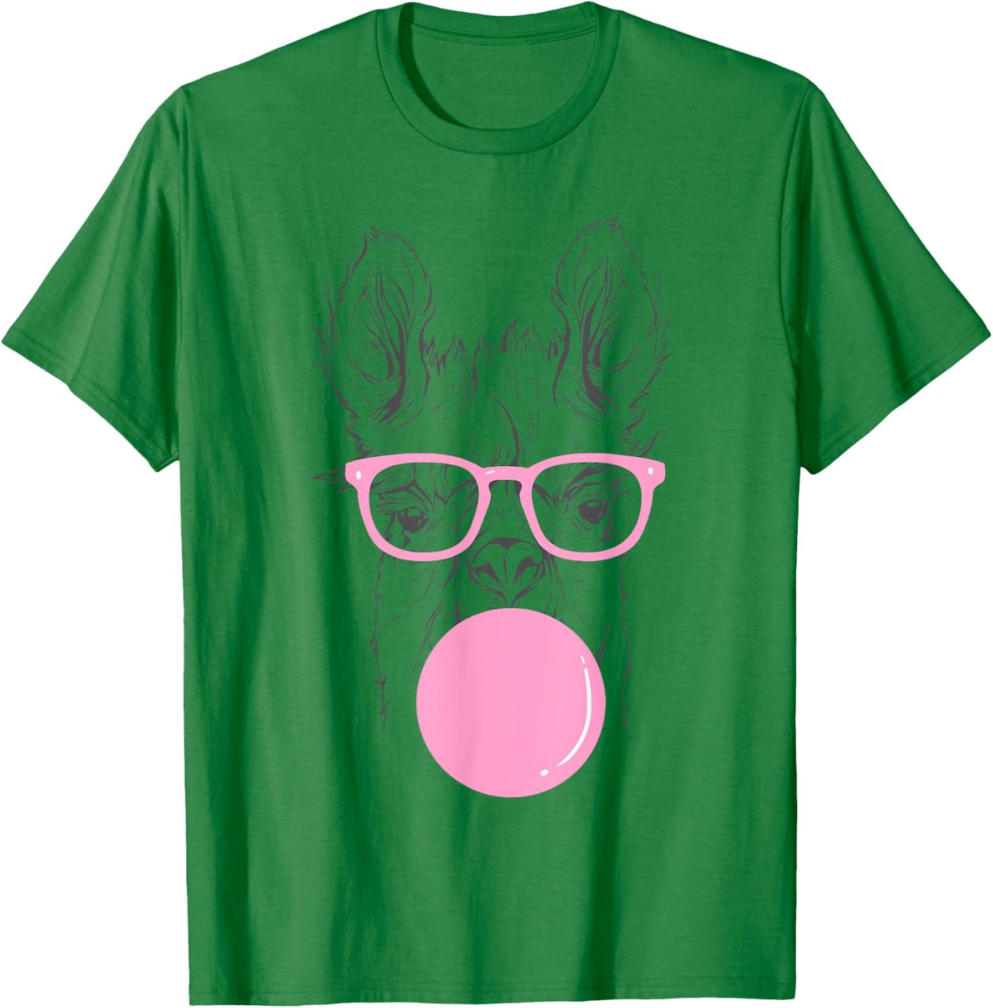 Cute Llama Face Eating Gum And Makes A Bubble Cool Llama T-Shirt - T-Shirt | Irish Green