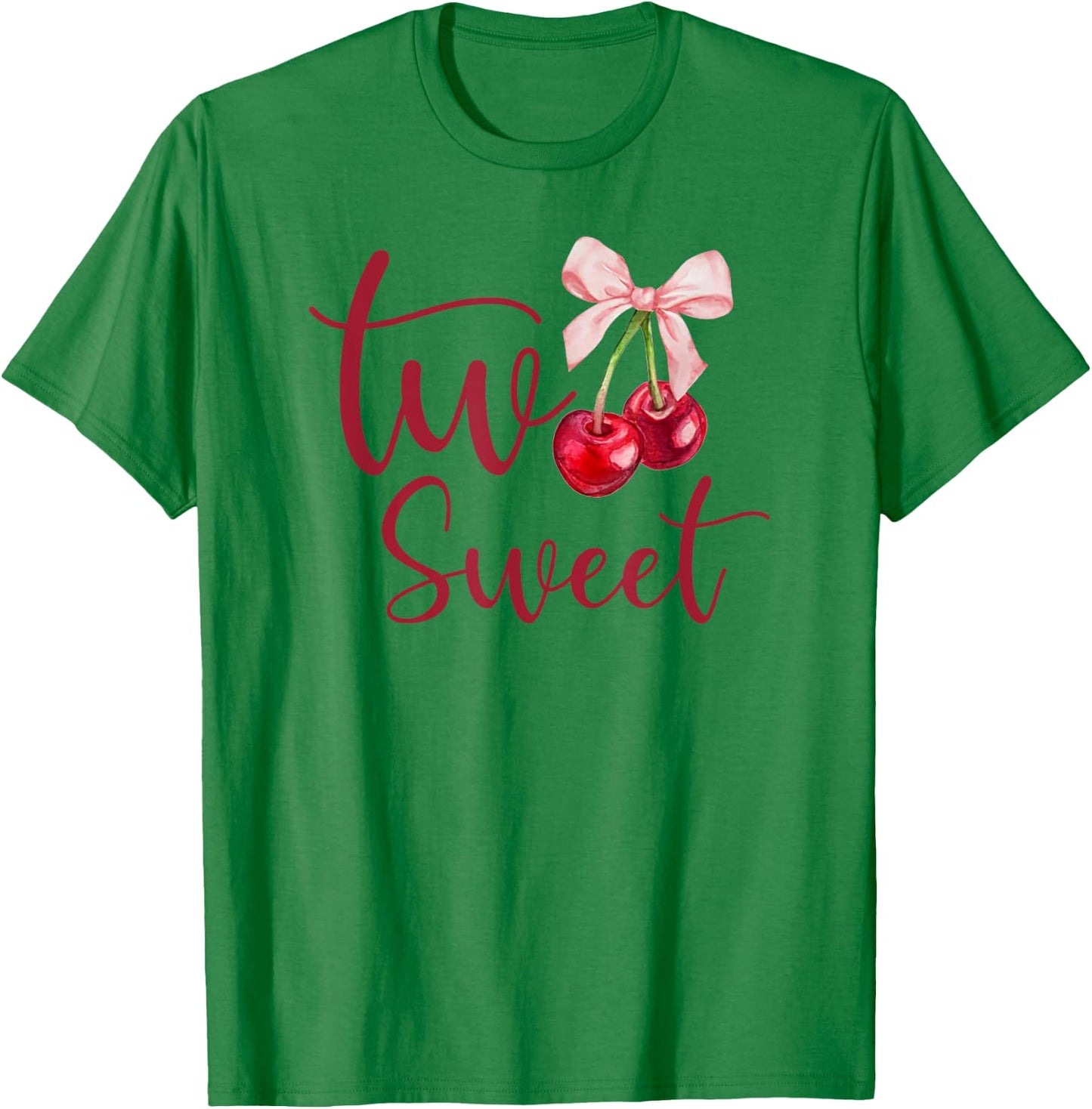 Two Sweet 2nd Birthday Girl Coquette Cherry Bow Party T-Shirt - T-Shirt | Irish Green