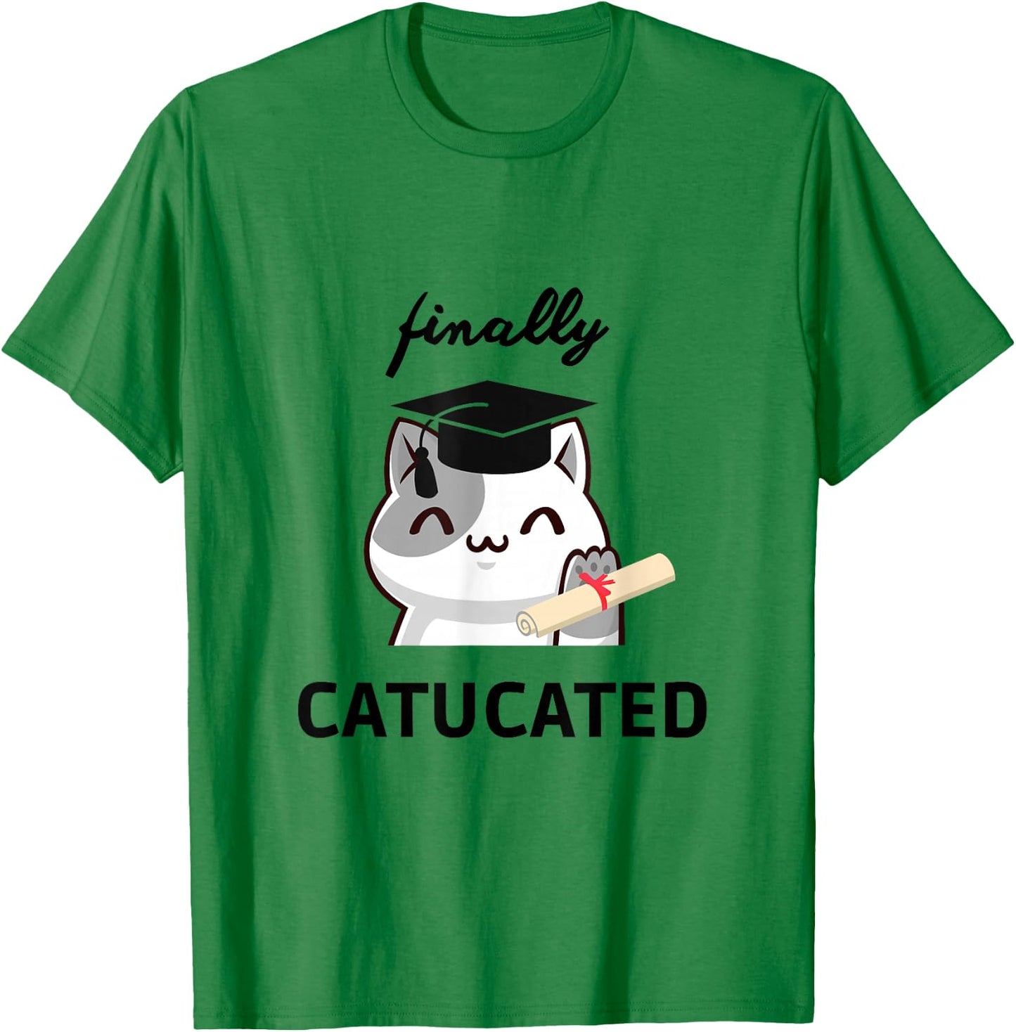 Catucated süße Kawaii Katze Bachelor Hut Studium Abschluss T-Shirt - T-Shirt | Irish Green