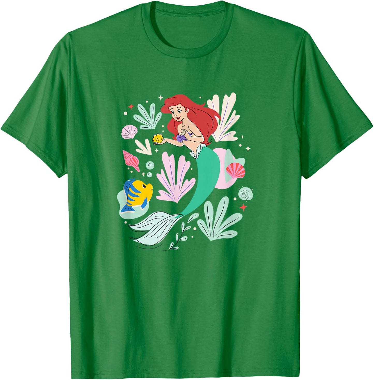 Disney The Little Mermaid Ariel & Flounder Undersea Sketch T-Shirt - T-Shirt | Irish Green