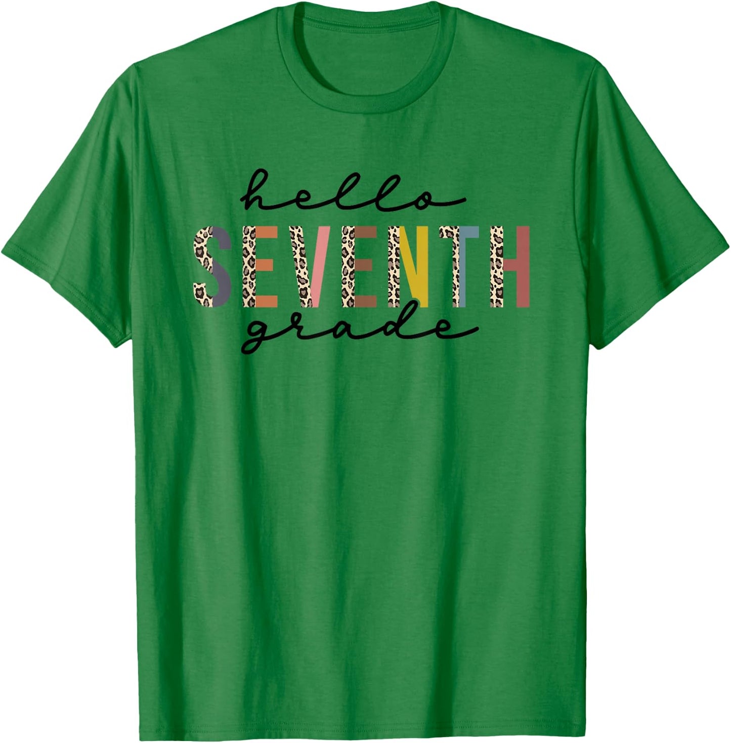 Hello Seventh Grade Leopard Teacher 7th Grade Back to School T-Shirt - T-Shirt | Irish Green
