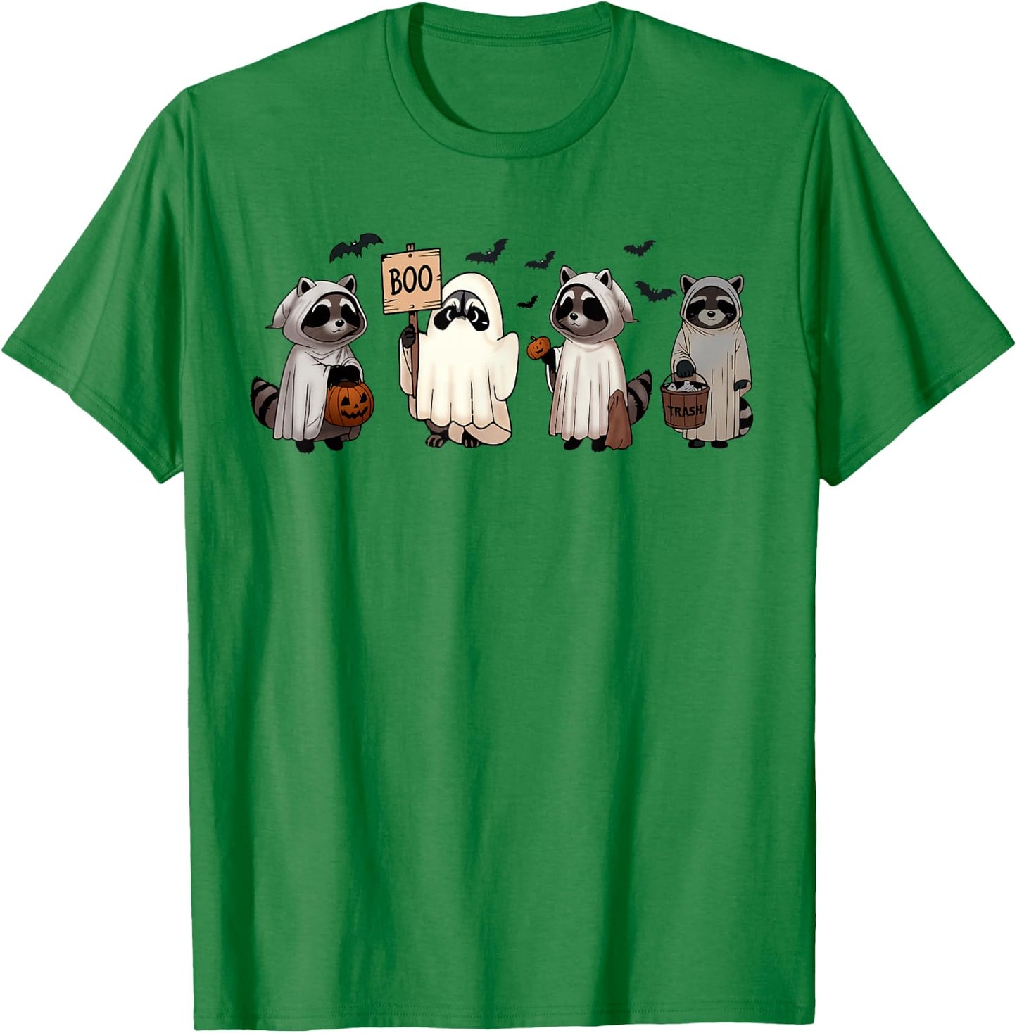 Cute Ghost Raccoon Halloween Funny Raccoon Spooky Season T-Shirt - T-Shirt | Irish Green