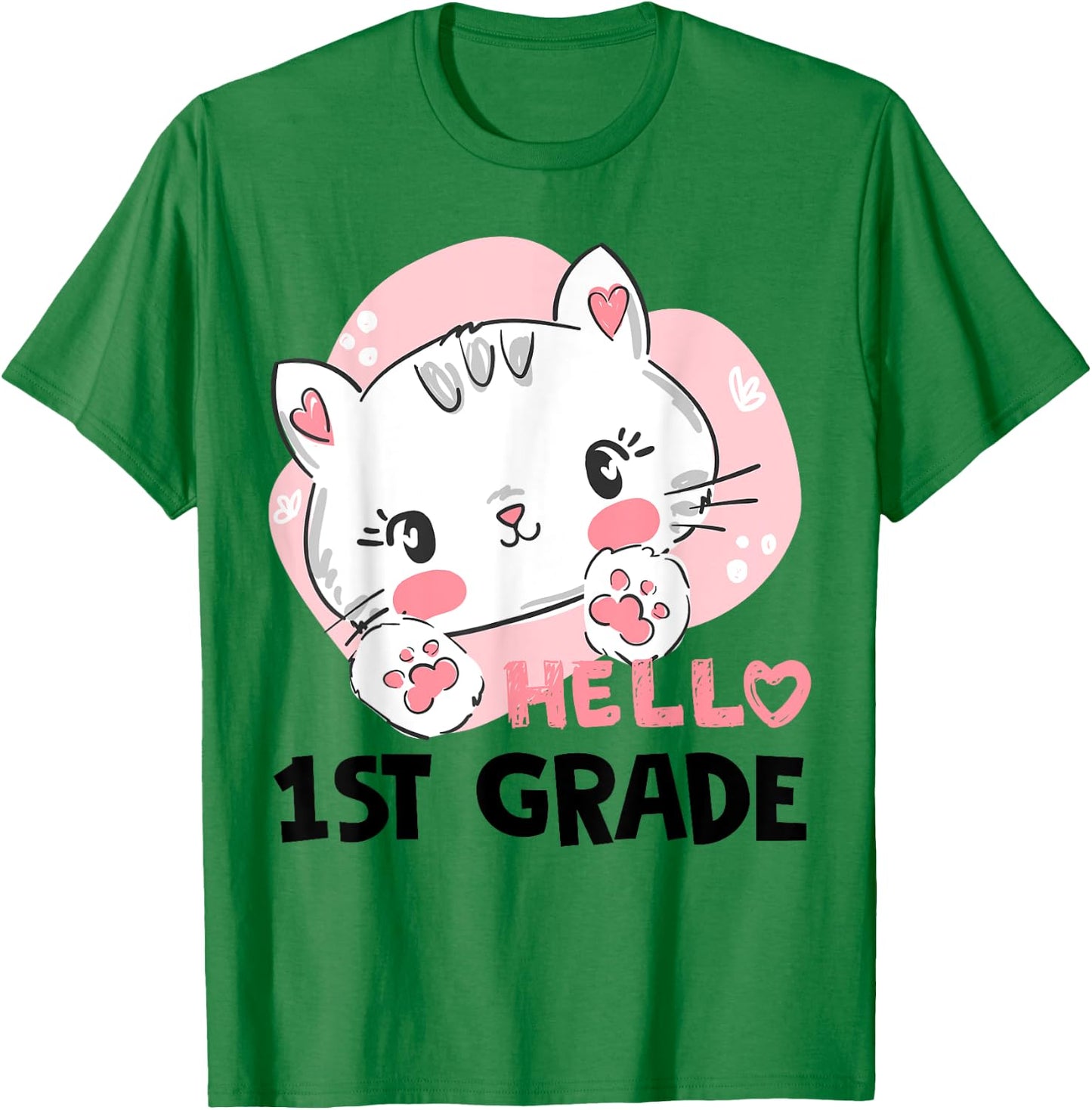 Hello First 1st Grade Back To School Cute Cat Girls Women T-Shirt - T-Shirt | Irish Green