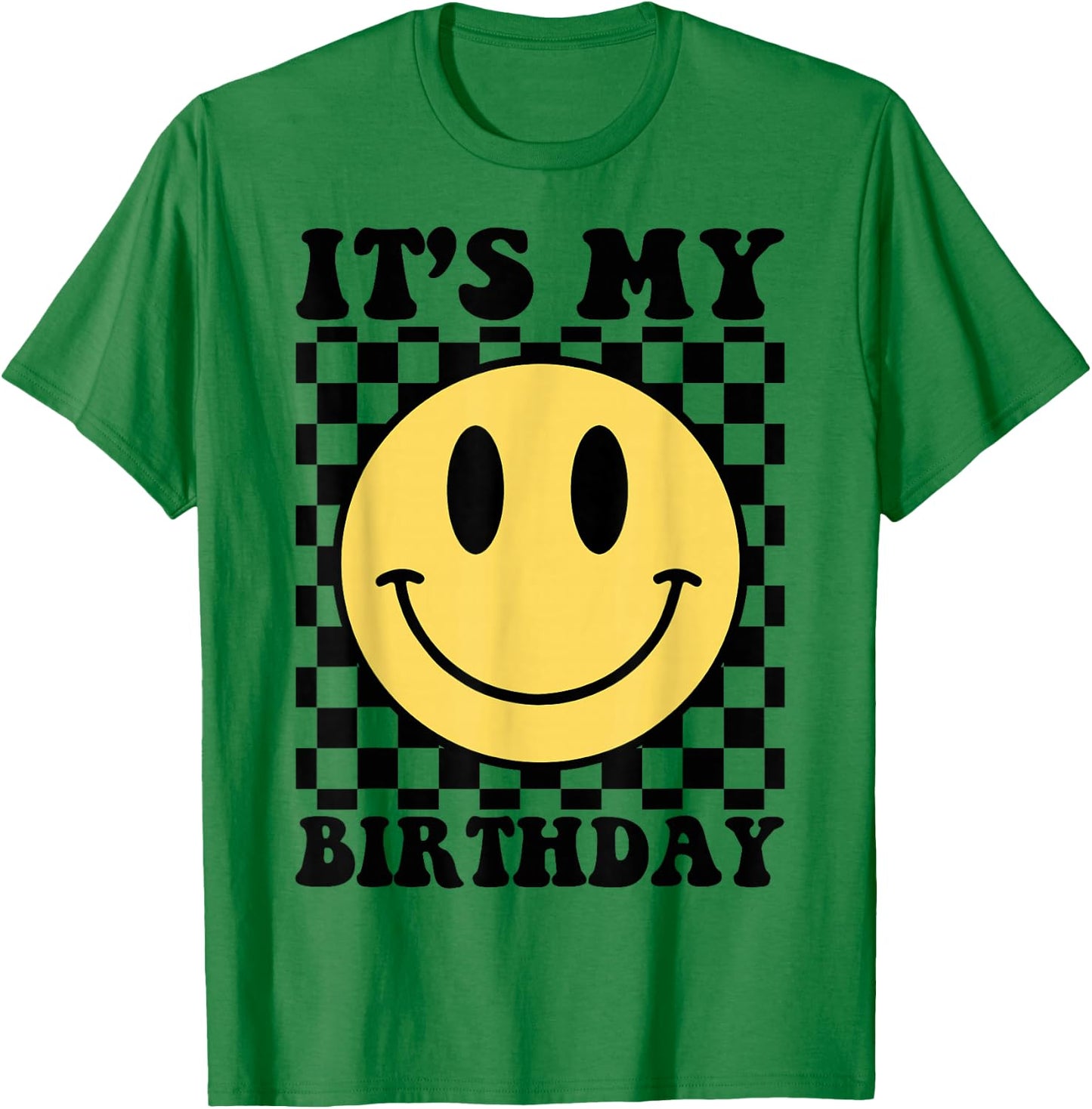 It's My Birthday Smile Face Checkered Men Women Boy Girl T-Shirt - T-Shirt | Irish Green