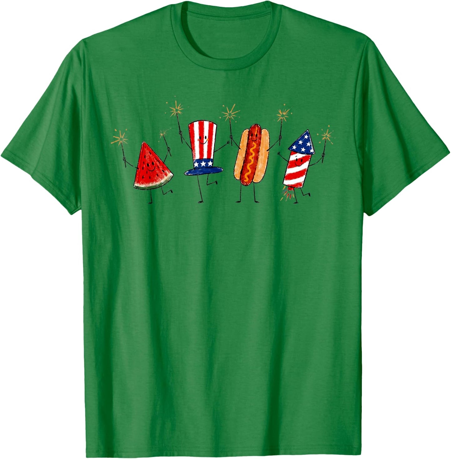 4th of July Cute Watermelon Hot Dog Firework T-Shirt - T-Shirt | Irish Green