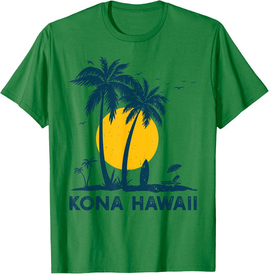 Kona Hawaii Palm Trees Surf Retro Hawaiian T-Shirt - T-Shirt | Irish Green