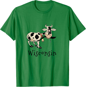 Wisconsin Silly Funny Whimsy Dairy Cow Farm Holstein T-Shirt - T-Shirt | Irish Green