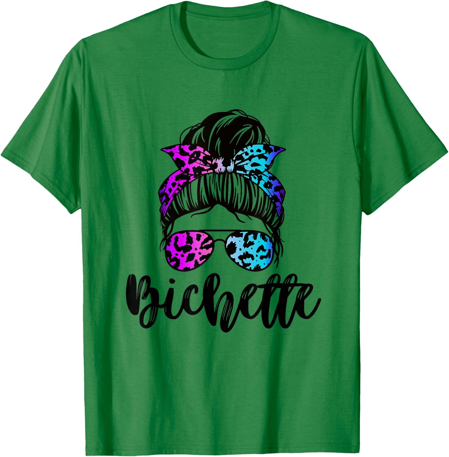Bichette nickname messy bun leopard gift girl woman couple , white, S T-Shirt - T-Shirt | Irish Green
