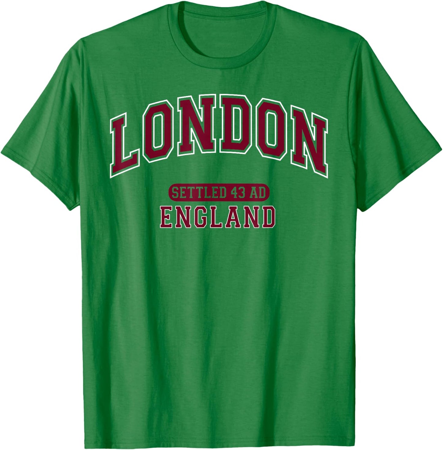London England Settled 43 AD Vintage Sports Burgundy T-Shirt - T-Shirt | Irish Green