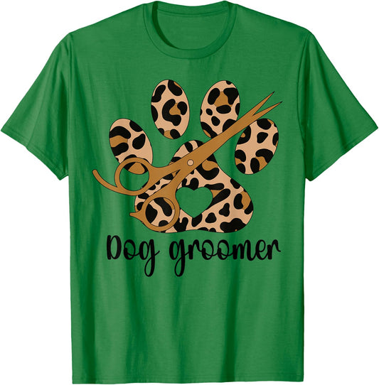 Dog Groomer Leopard Dog Grooming T-Shirt - T-Shirt | Irish Green