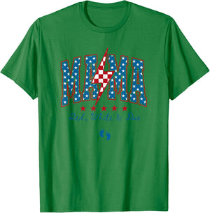 Funny American Mama 4th Of July Pregnancy Red White And Due T-Shirt - T-Shirt | Irish Green