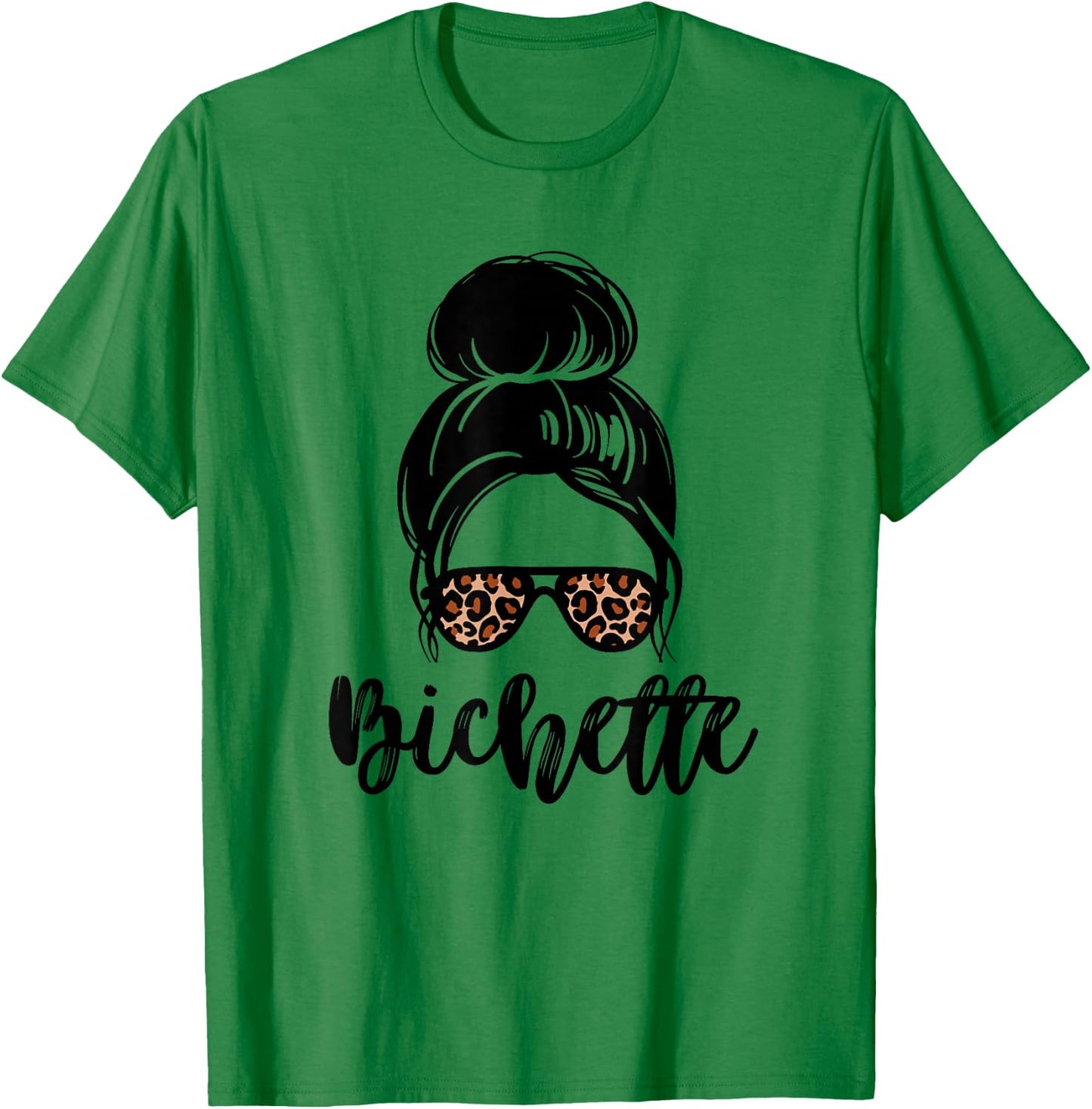 Bichette nickname messy bun leopard gift girl woman couple , white, S T-Shirt - T-Shirt | Irish Green