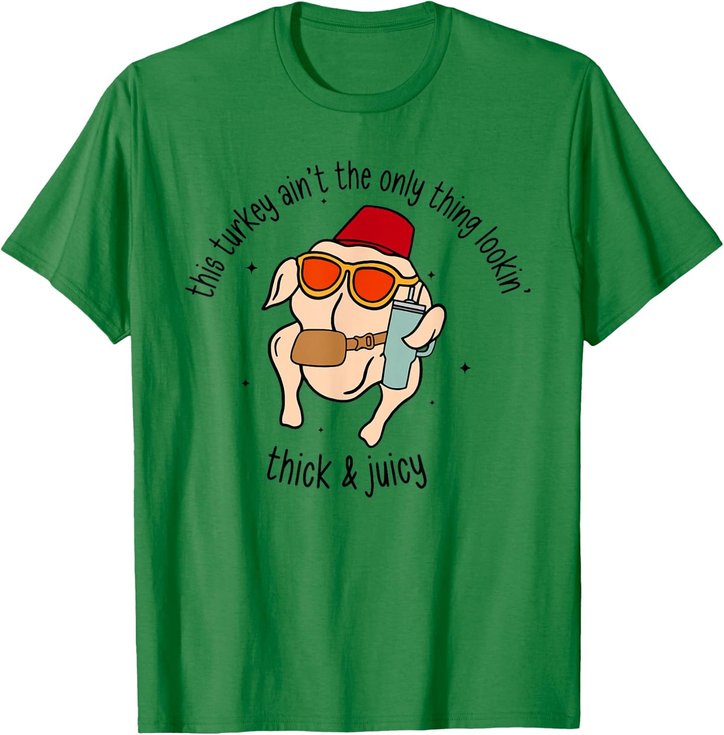 Thanksgiving Turkey, Gobble Funny Reto This Turkey Ain't The Only Thing Lookin' Thick & Juicy -Adults Grey Small Classic Fit Short Sleeve T-Shirt - T-Shirt | Irish Green