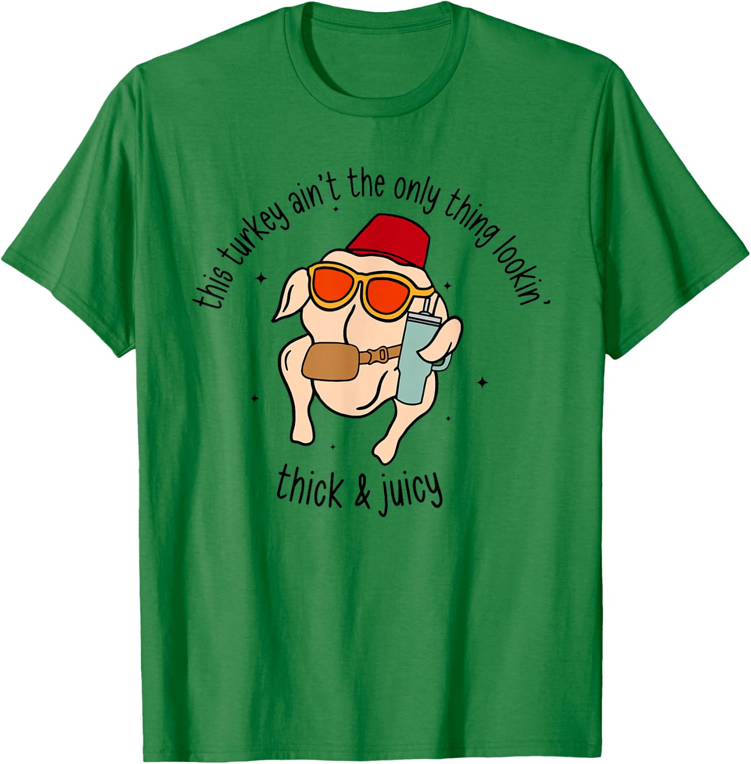 Thanksgiving Turkey, Gobble Funny Reto This Turkey Ain't The Only Thing Lookin' Thick & Juicy -Adults Grey Small Classic Fit Short Sleeve T-Shirt - T-Shirt | Irish Green