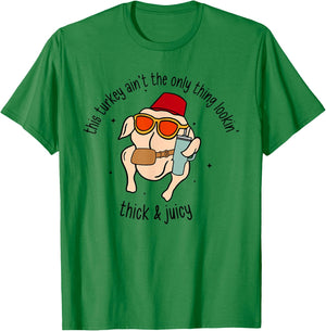 Thanksgiving Turkey, Gobble Funny Reto This Turkey Ain't The Only Thing Lookin' Thick & Juicy -Adults Grey Small Classic Fit Short Sleeve T-Shirt - T-Shirt | Irish Green