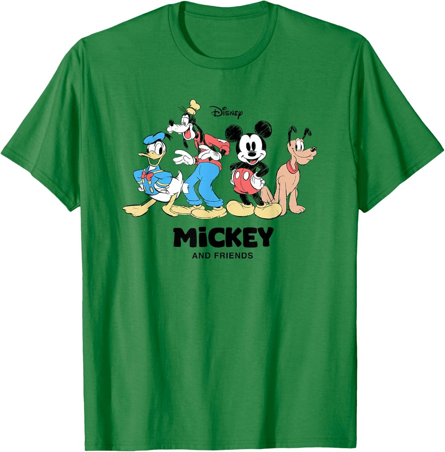 Disney Mickey and Friends Donald Goofy Pluto Lineup Retro T-Shirt - T-Shirt | Irish Green