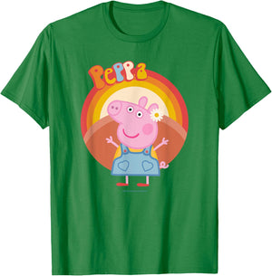 Peppa Pig Overalls Outfit Retro Font Logo , blue T-Shirt - T-Shirt | Irish Green