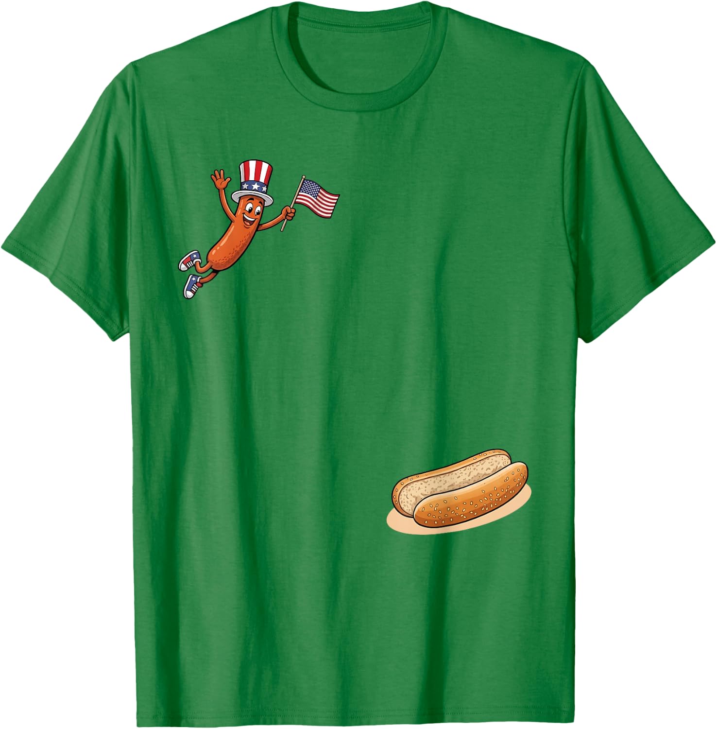 Hotdog Freedom Dive Funny Uncle Sam Hot Dog Jumping Into Bun T-Shirt - T-Shirt | Irish Green