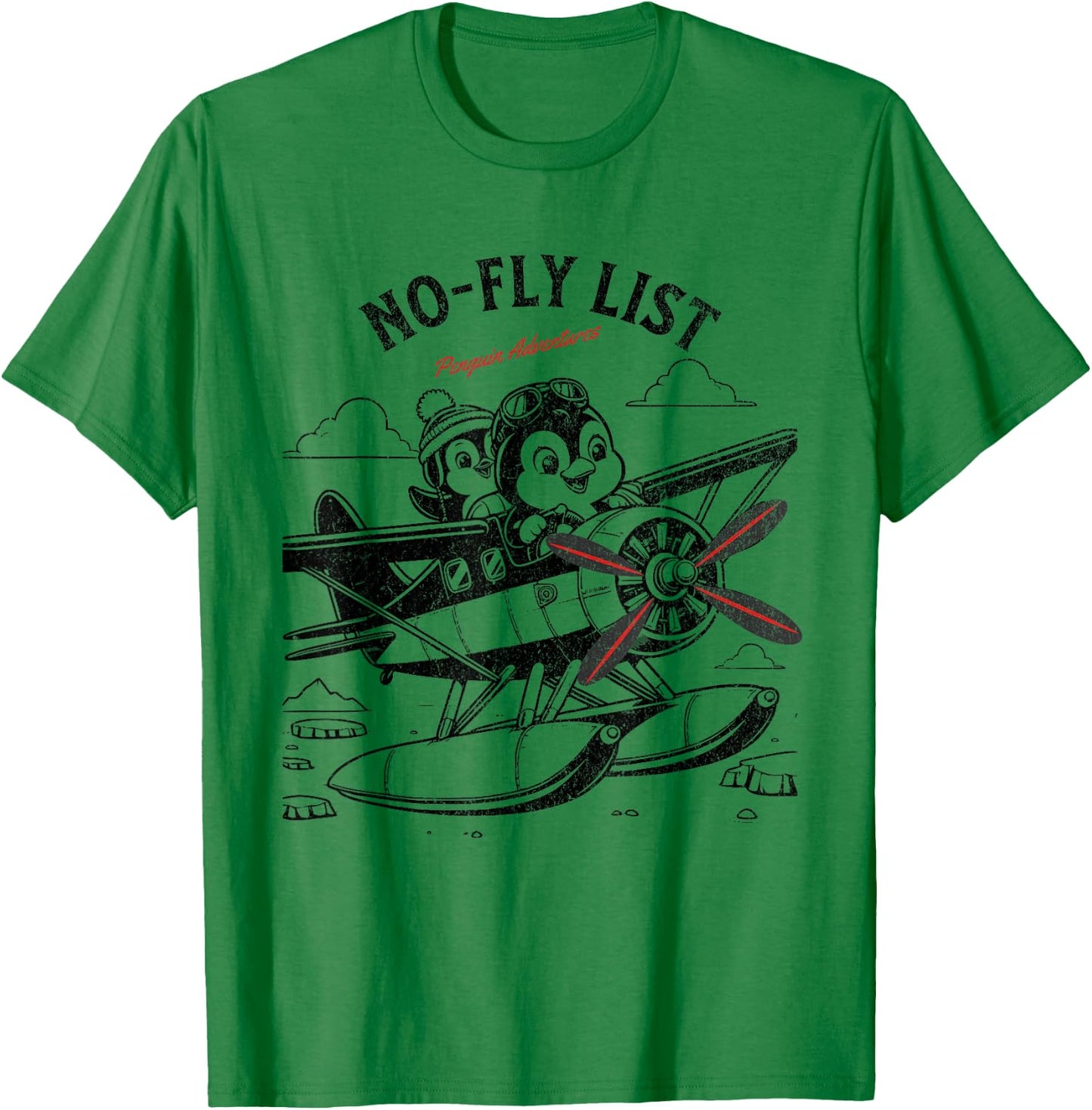 Flying Penguin Adventure No-Fly List Funny Penguin T-Shirt - T-Shirt | Irish Green