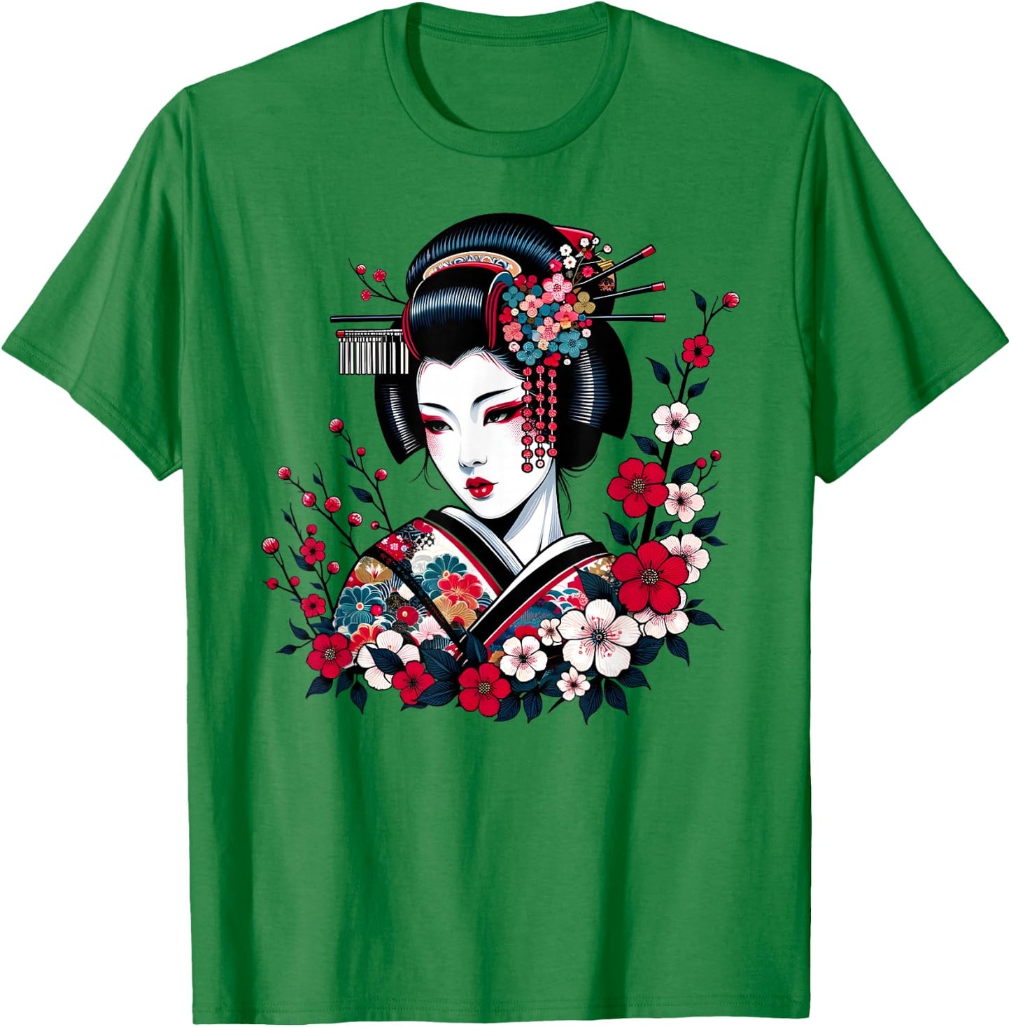 Geisha Beauty Blossom Art Traditional Japanese Culture , white, S T-Shirt - T-Shirt | Irish Green