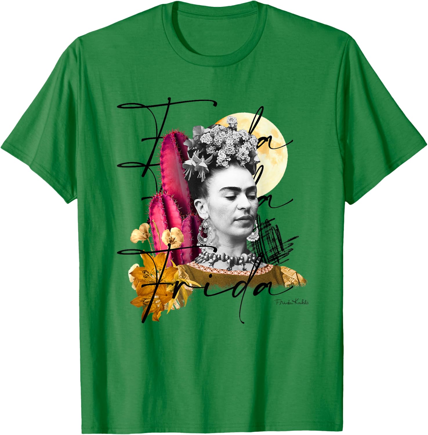 Frida Kahlo - Damen , Weiß, S, Kurzarm, Klassisch, Kunst, Asymmetrisch T-Shirt - T-Shirt | Irish Green