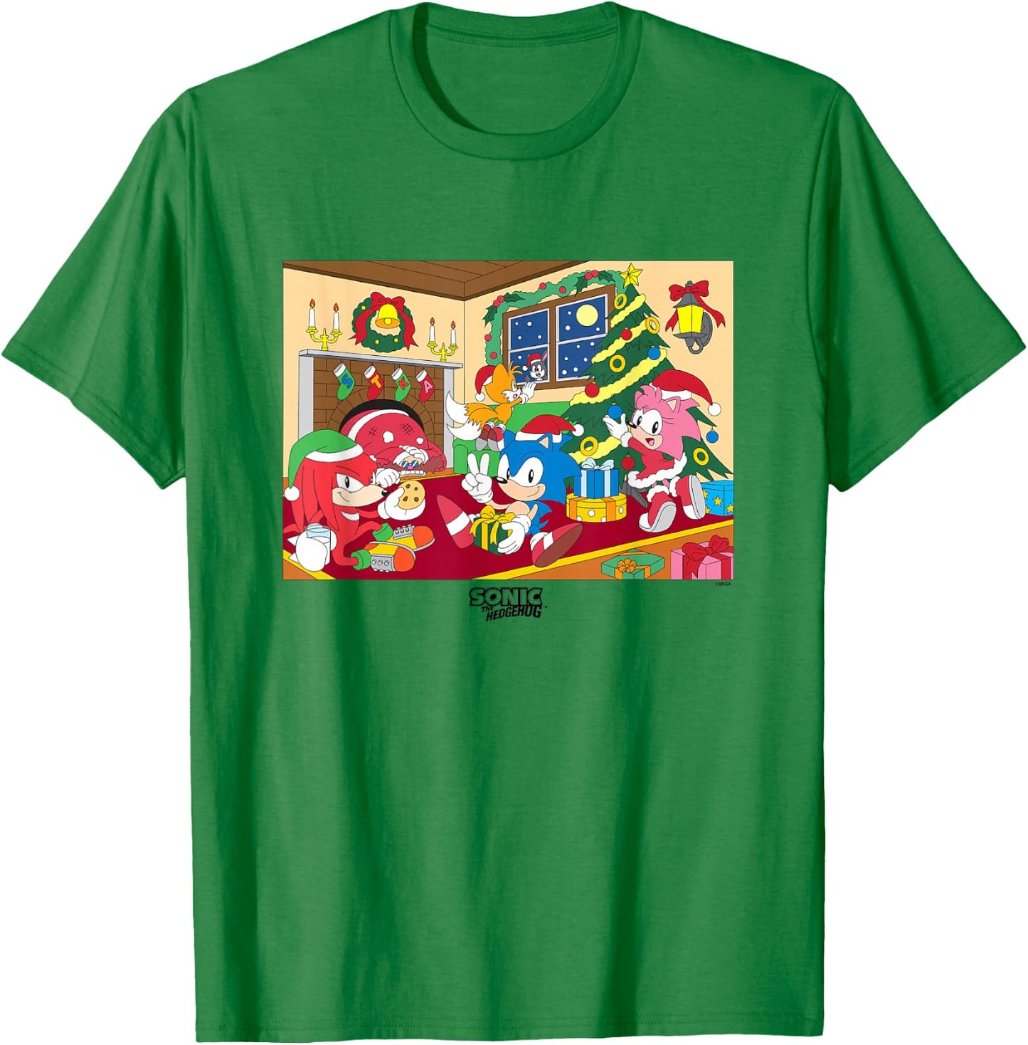 Sonic The Hedgehog Christmas Together for The Holidays Shot T-Shirt - T-Shirt | Irish Green