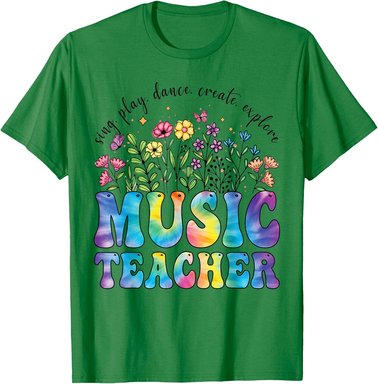 Music Teacher Sing Play Dance School Musicians Tie Dye Women Kids T-Shirt - T-Shirt | Irish Green