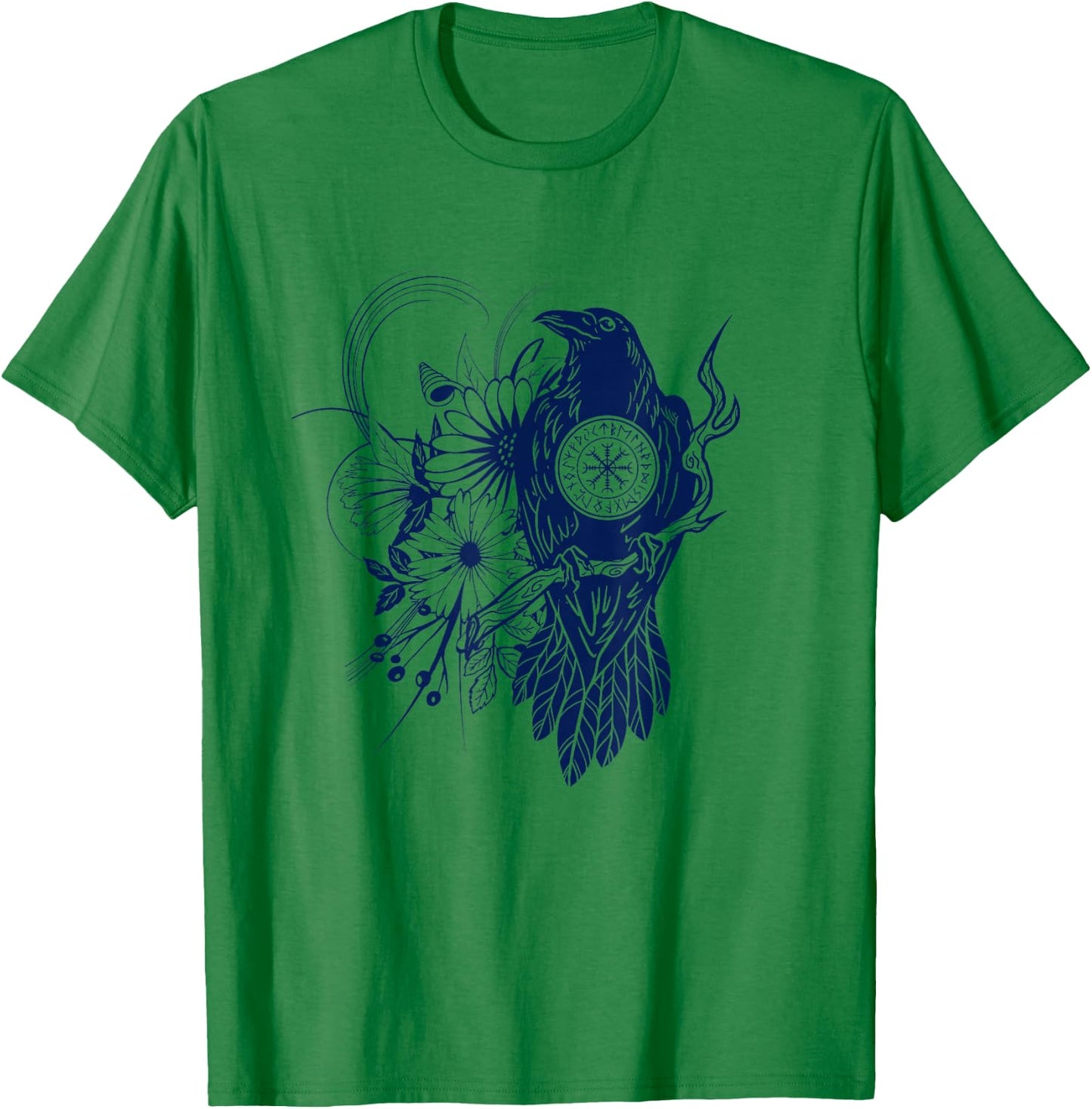 Runic Circle Crow Boho Floral Raven Norse Nordic Motifs T-Shirt - T-Shirt | Irish Green