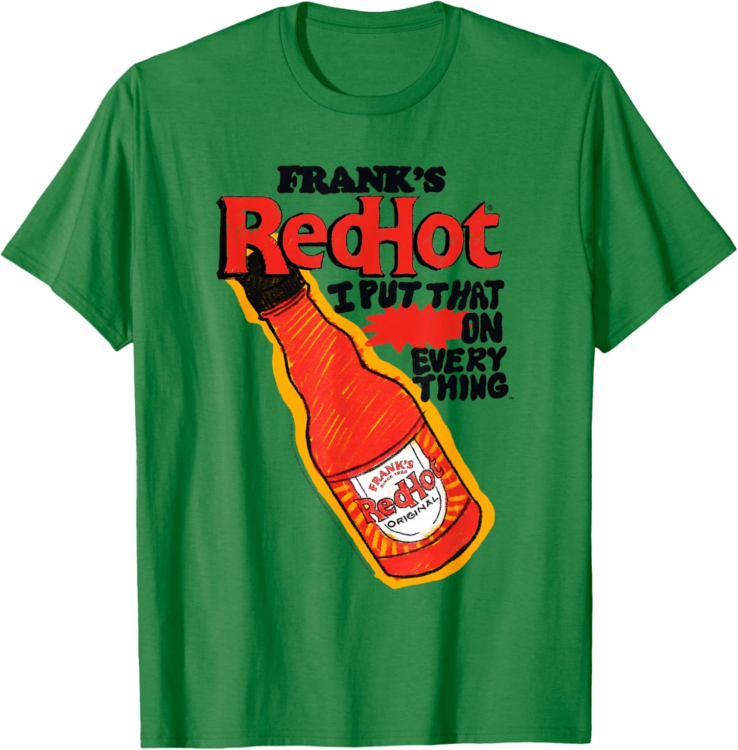 Frank’s RedHot Sauce Original Bottle Illustration T-Shirt - T-Shirt | Irish Green