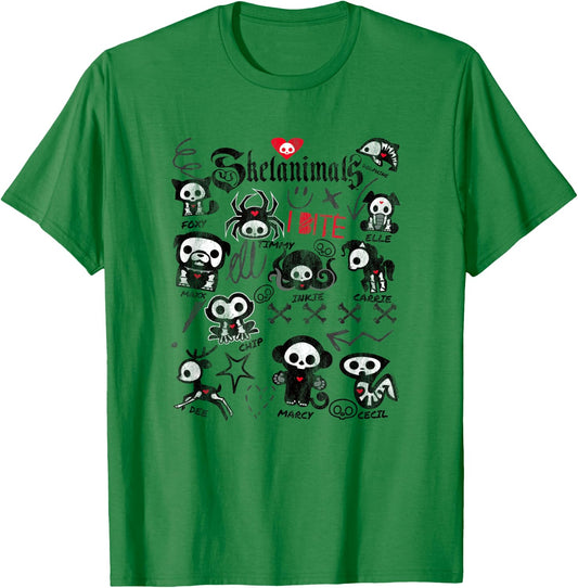 Skelanimals I Bite Vintage Retro Dead Pet Textbook Collage T-Shirt - T-Shirt | Irish Green
