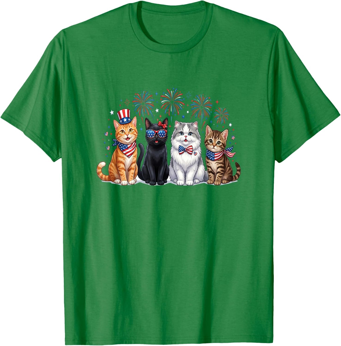 Patriotic Cats Fireworks 4th of July Cat Lovers T-Shirt - T-Shirt | Irish Green