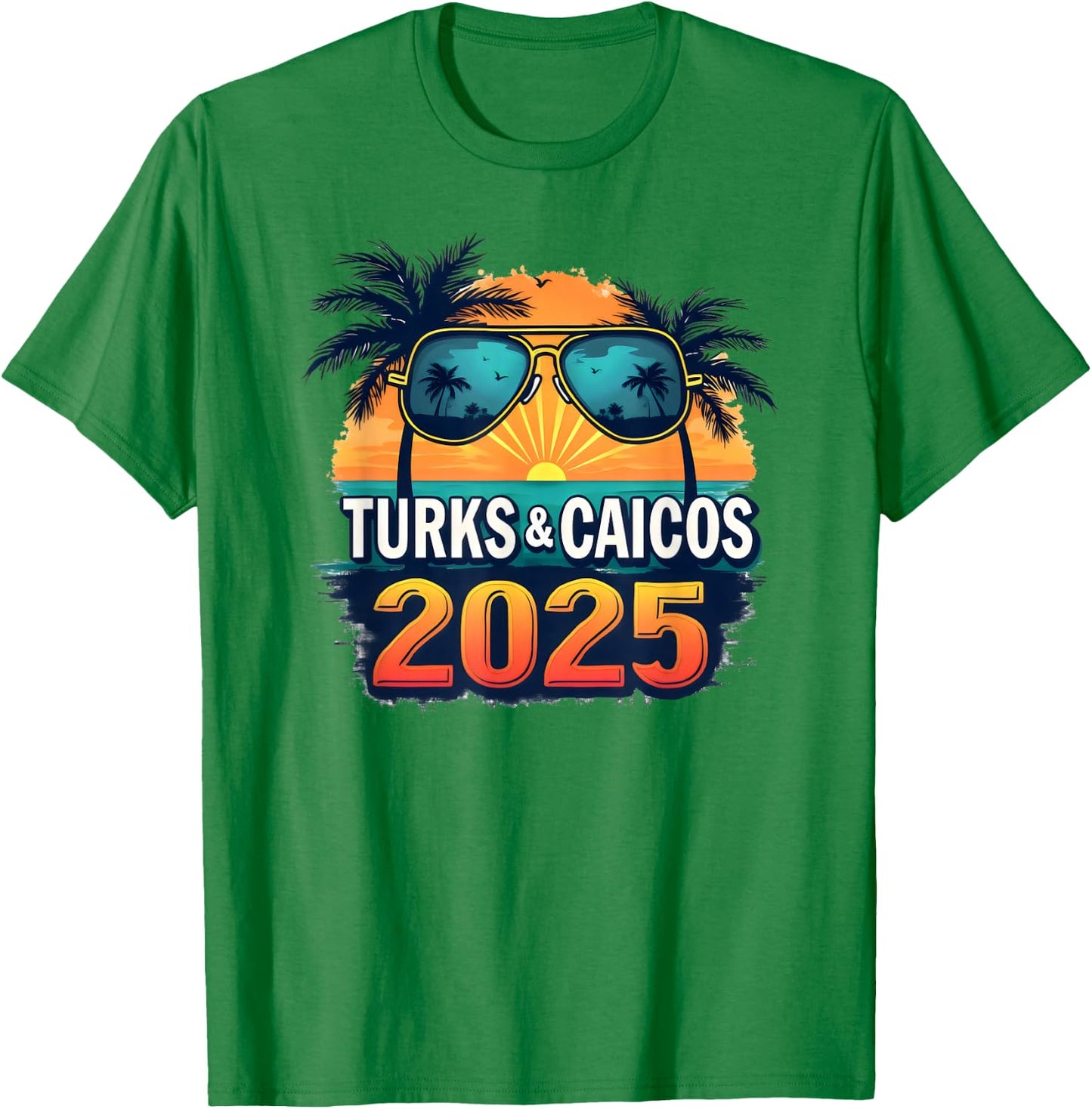 Tropical Turks & Caicos 2025 Retro T-Shirt - T-Shirt | Irish Green