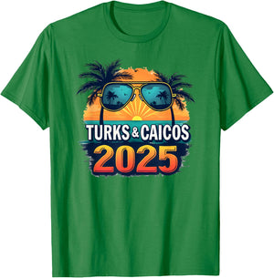 Tropical Turks & Caicos 2025 Retro T-Shirt - T-Shirt | Irish Green