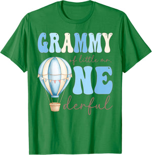 Grammy of Little Mr. Onederful 1st Birthday Boy Air Balloon T-Shirt - T-Shirt | Irish Green