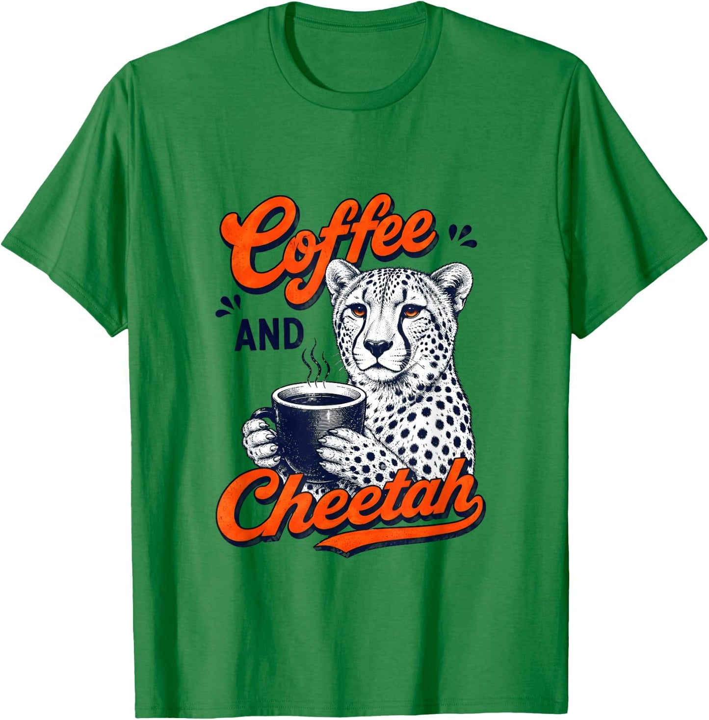 Funny Coffee and Cheetah Retro Vintage Animal Lover Graphic T-Shirt - T-Shirt | Irish Green