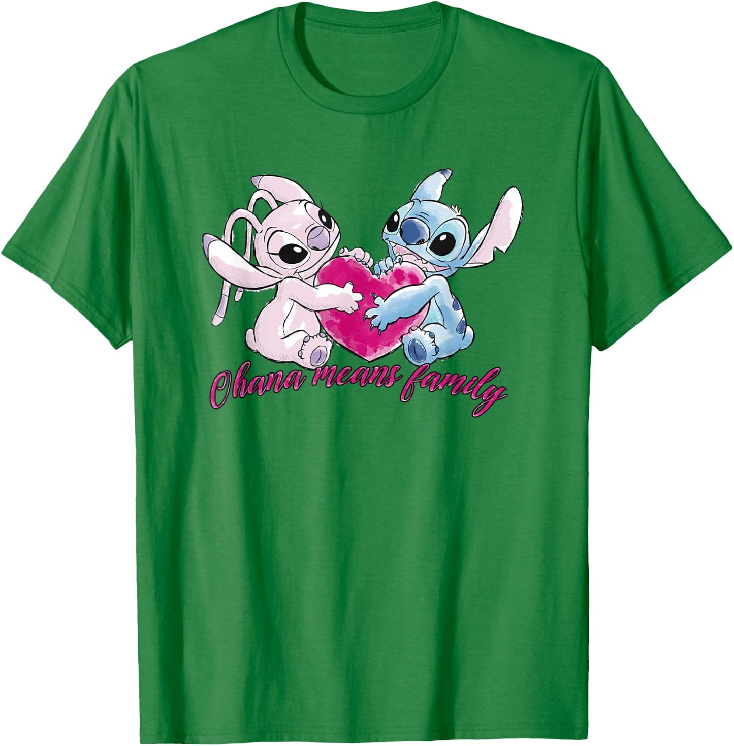 Lilo & Stitch Ohana Heart With Angel T-Shirt - T-Shirt | Irish Green