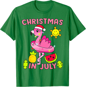 Christmas in July Flamingo Beach Summer Christmas in July T-Shirt - T-Shirt | Irish Green