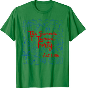 The Summer I Turned Forty Est.1986 Seashell Coastal Beach T-Shirt - T-Shirt | Irish Green