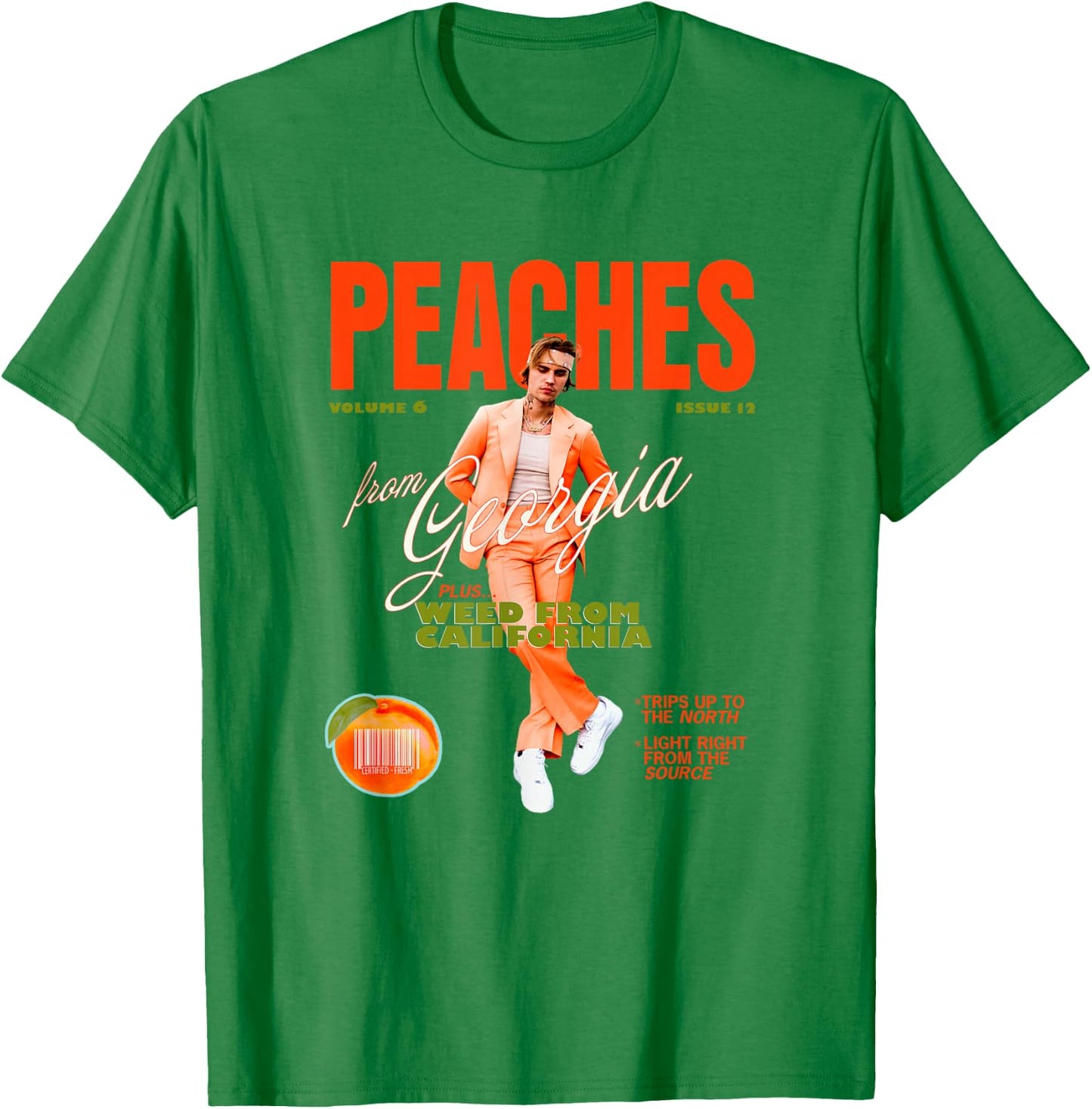 Official Justin Bieber Peaches White , White T-Shirt - T-Shirt | Irish Green