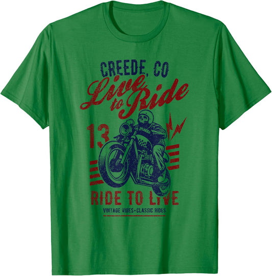 Creede Colorado Motorcycle Skull Rider Vintage Design T-Shirt - T-Shirt | Irish Green