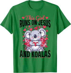 Funny Koala Animal This Girl Runs On Jesus And Koalas T-Shirt - T-Shirt | Irish Green