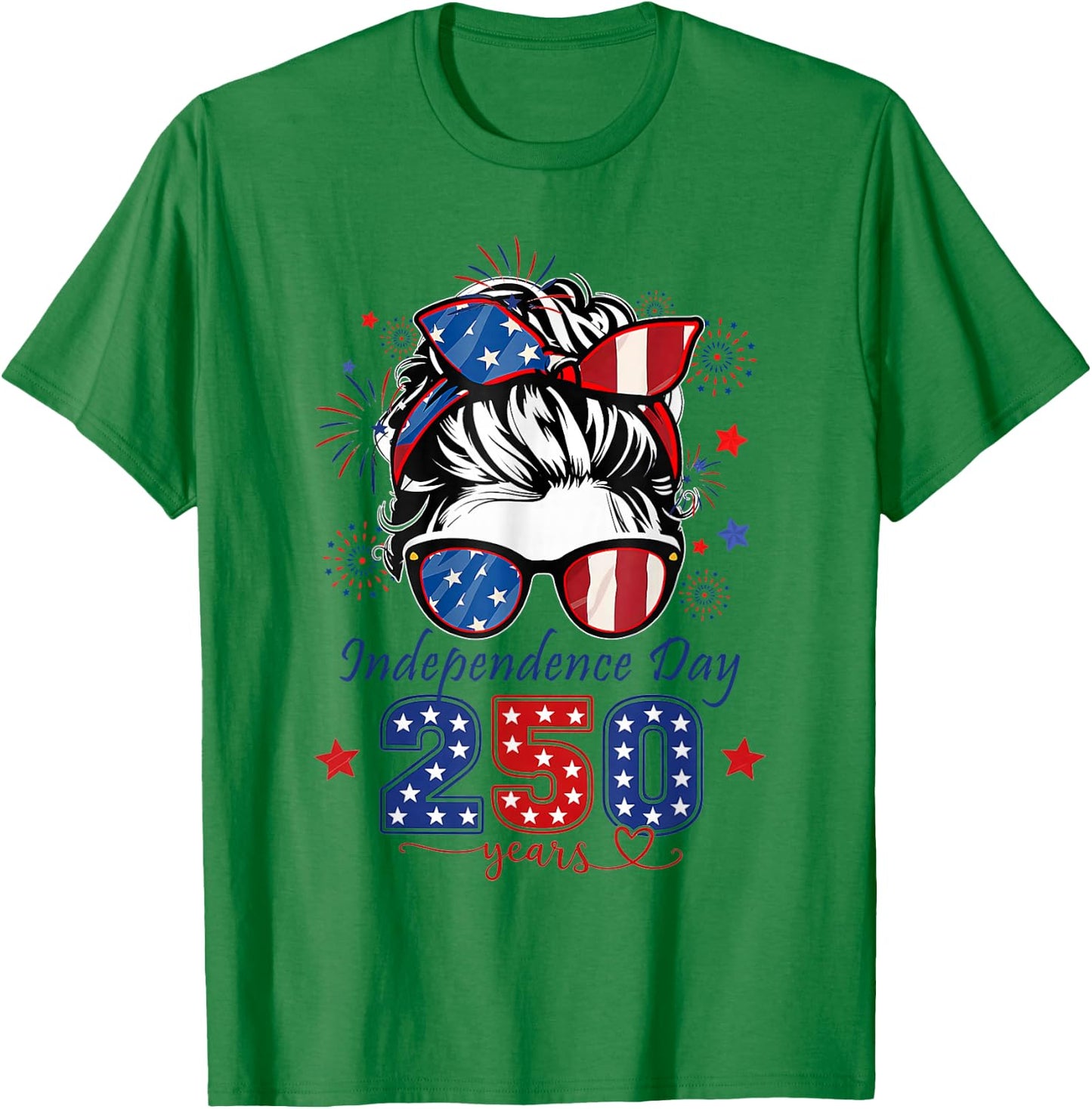 USA 250th Anniversary Messy Bun Women Celebrate 1776 2026 T-Shirt - T-Shirt | Irish Green